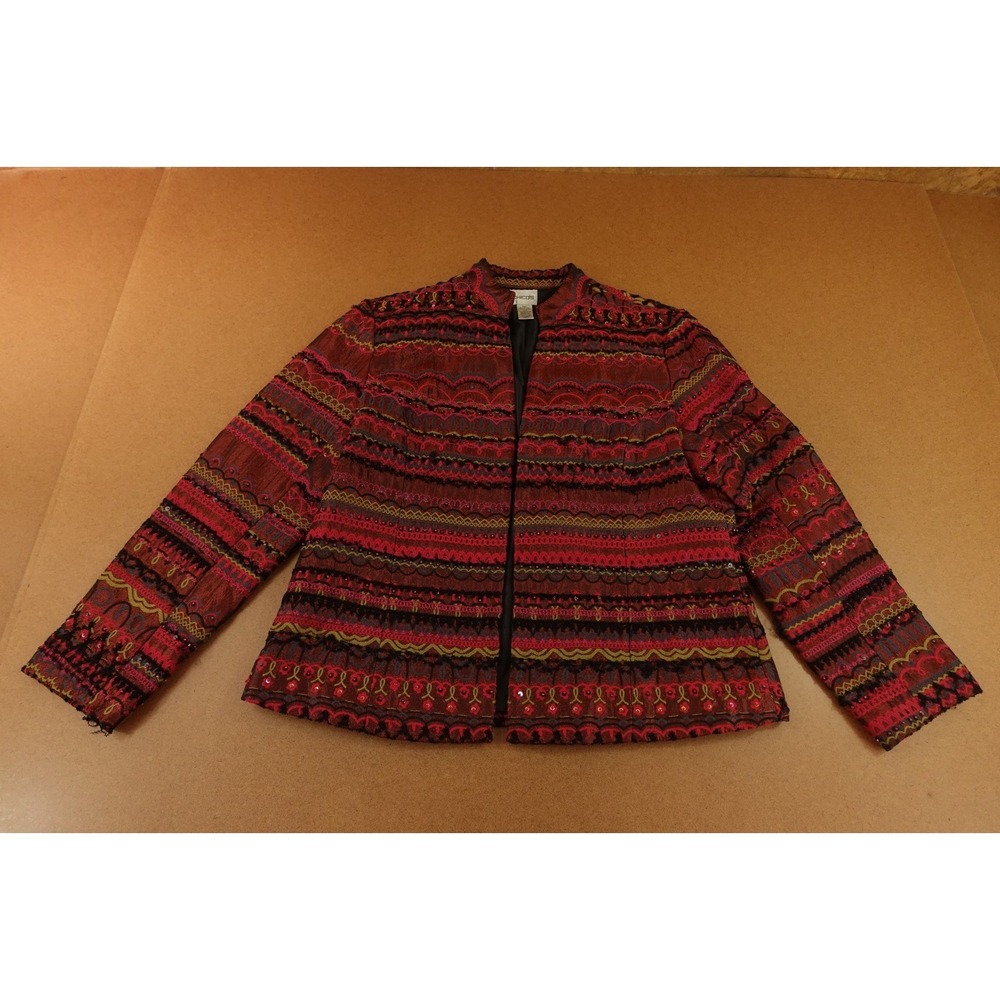 Chicos Womens Size Large‎ Mulit-Colo Embrodiered Beaded Open Front Jacket